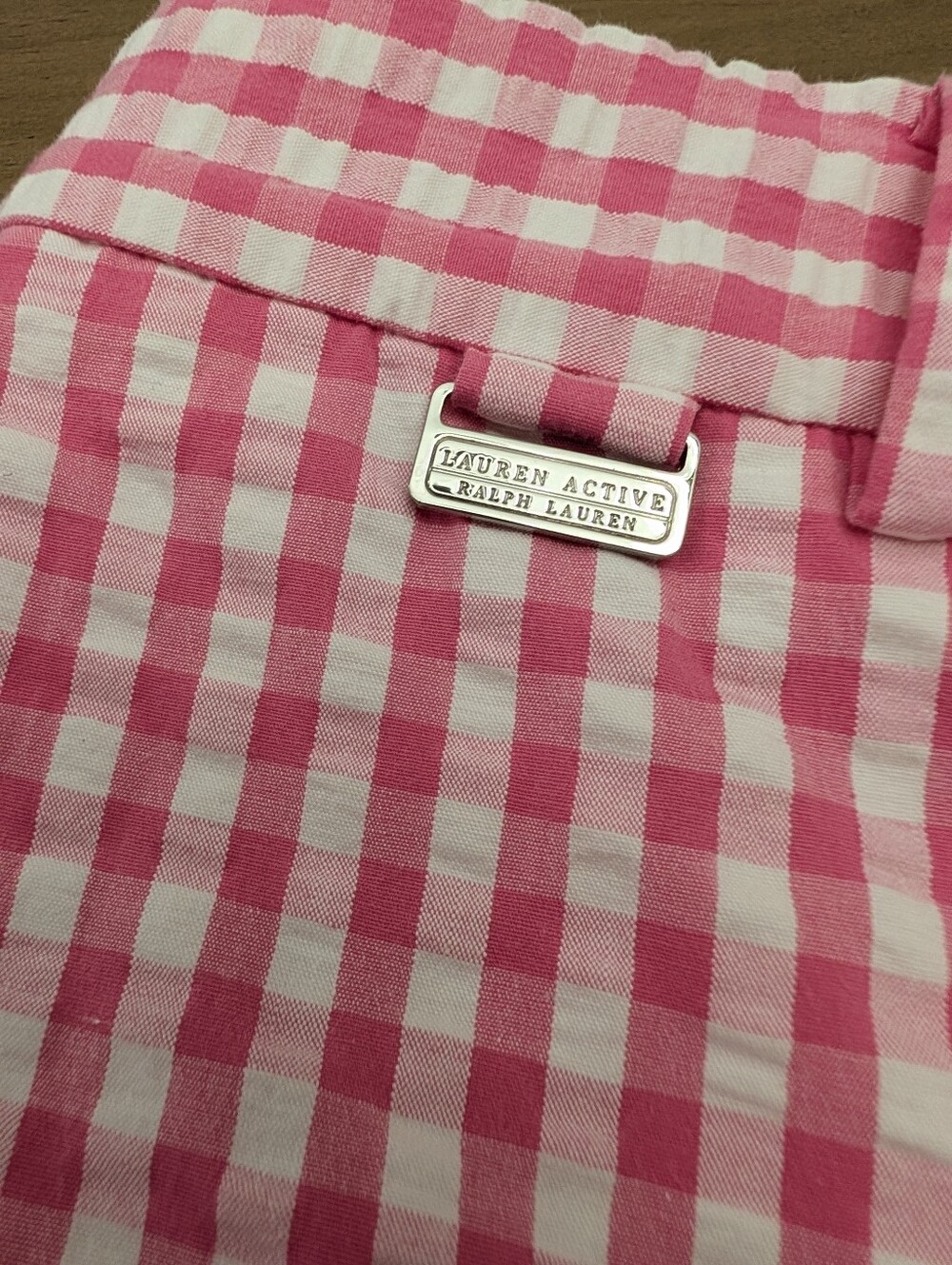 Lauren Active Ralph Lauren Pink Gingham Button Front Women's Pants Size 10